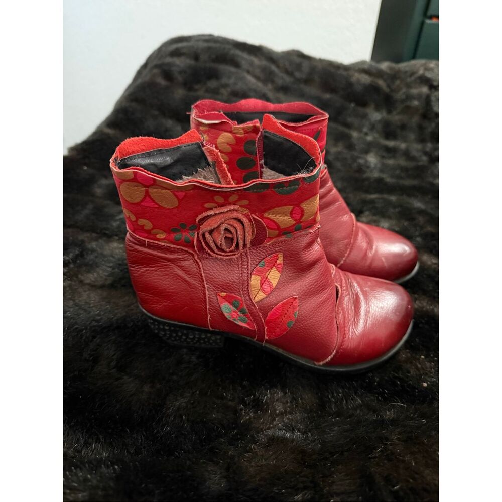 Red Floral Ankle Boots